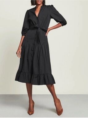 Veronica Beard Black Tie-Waist Midi Dress - Size 8 - NWT